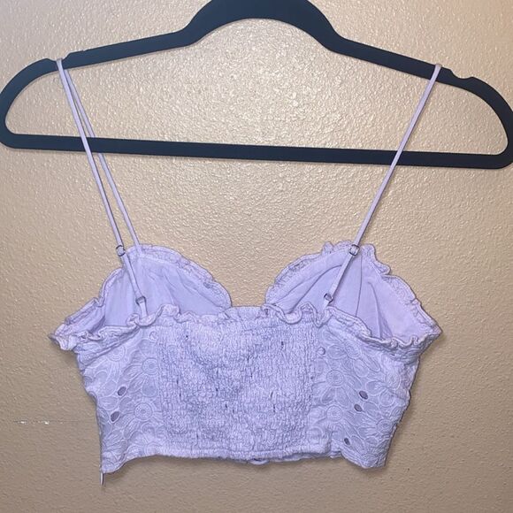 Forever 21 Lilac Lace Floral Crop Top sweetheart neckline with front tie string - Picture 3 of 4